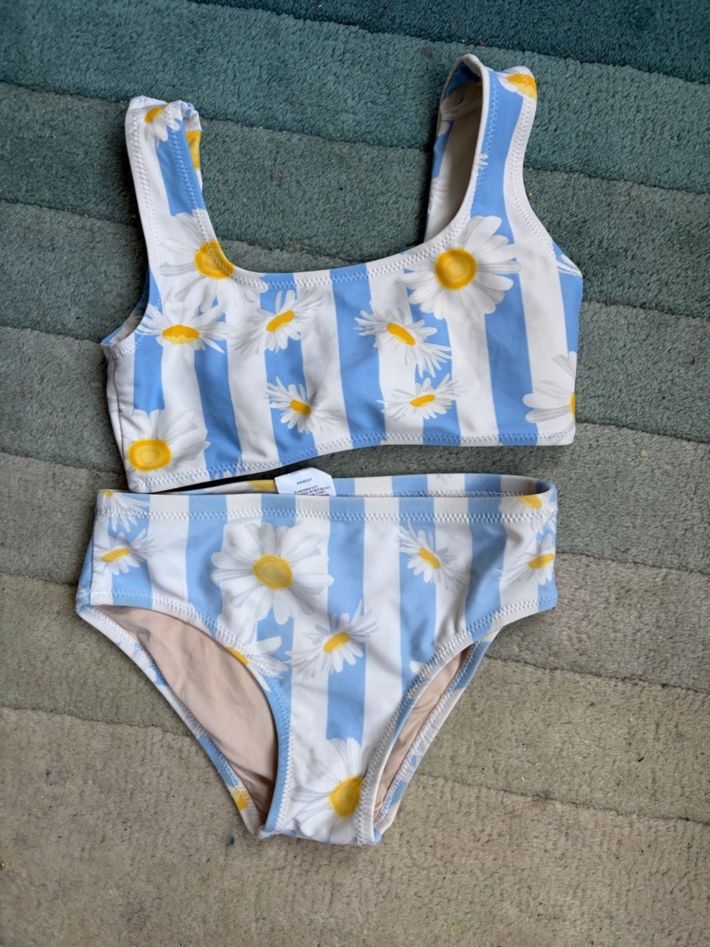 Kids' Blue & White Daisy Stripe Bikini shade critters